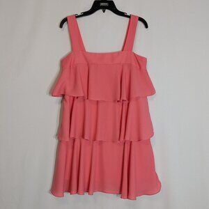 ADRIENNE Salmon Pink Chiffon Ruffle Tiered Mini Party Dress; Size S